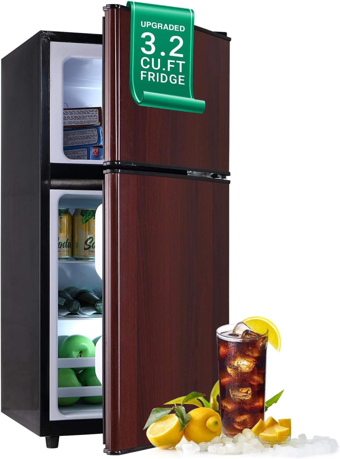 Maine Mini nevera, pequeña nevera con congelador 3.2 pies cúbicos Refrigerador compacto de 2 puertas con control de termostato ajustable de 7 niveles, perfecto para cocina, recámara, departamento,