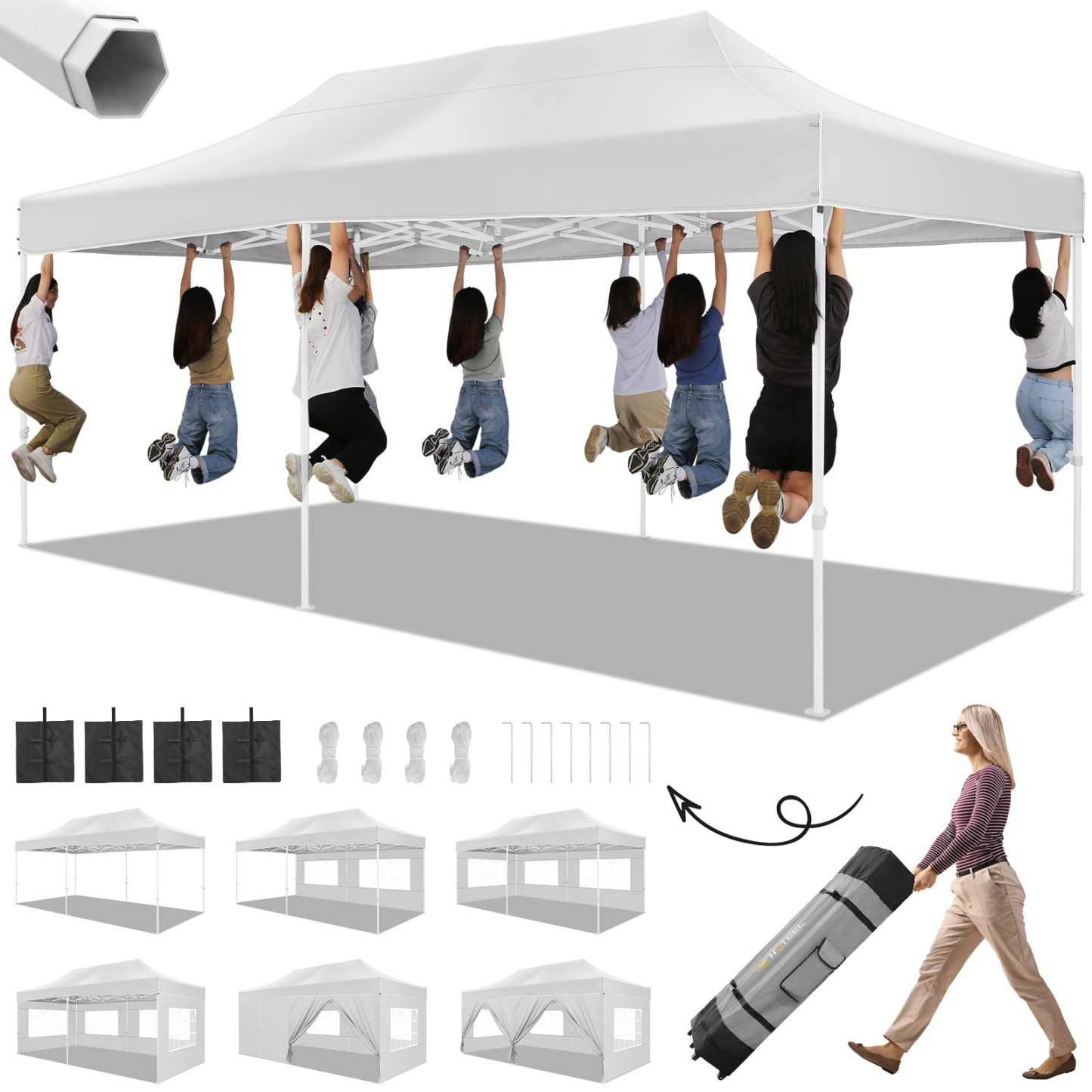 10'x20' Pop up Canopy Tent Heavy Duty Party Tent with 6 Removable Sidewalls, Outdoor Waterproof & Party Wedding Gazebo with Roller Bag, 4 Sandbag