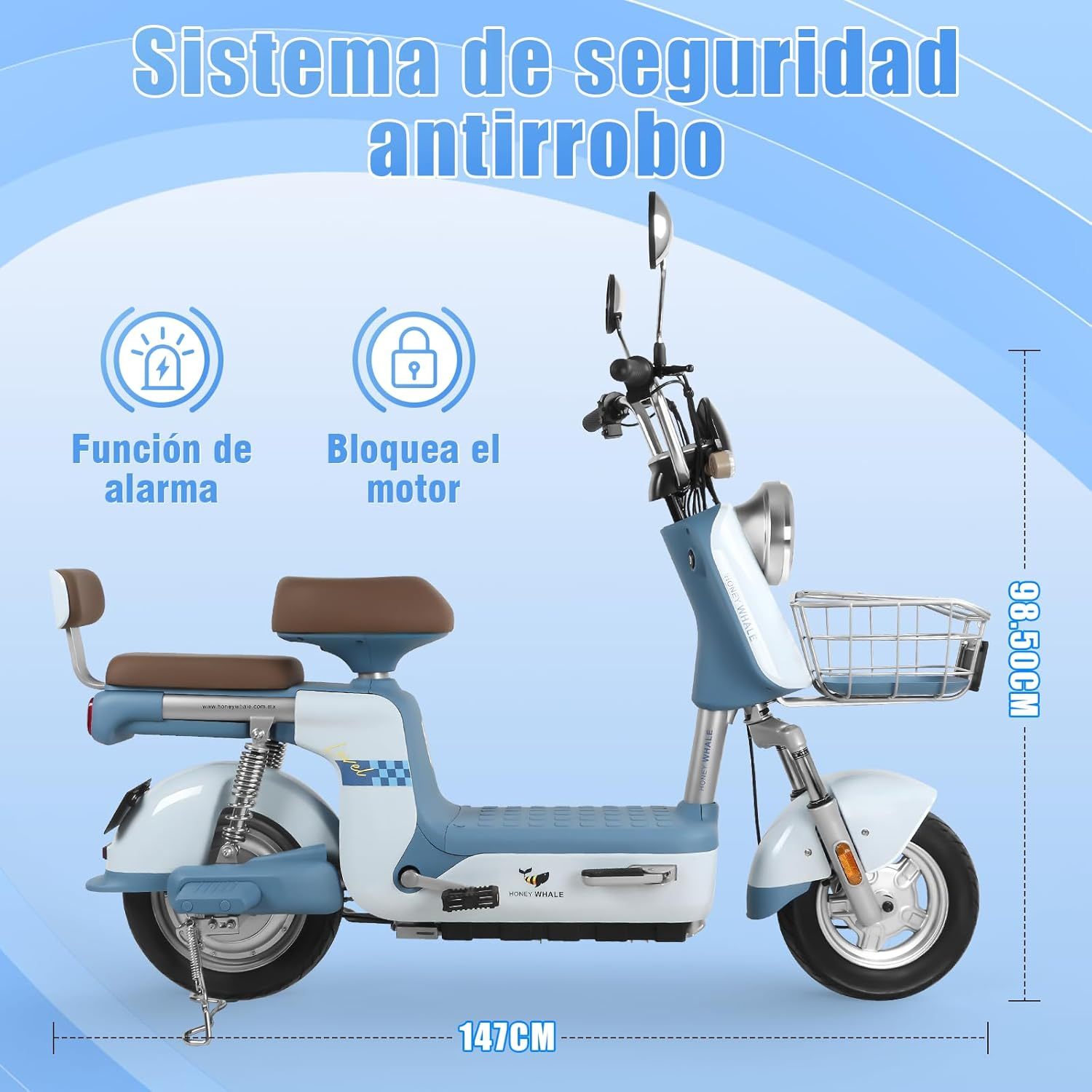 HONEYWHALE U3 PRO Bicicleta Electrica para Adultos, Moto Electrica con Alarma, Potencia Motor 650W-Max, Velocidad 31KM/H-Max, Autonomia 60KM, Bateria 20AH de Gran Capacidad