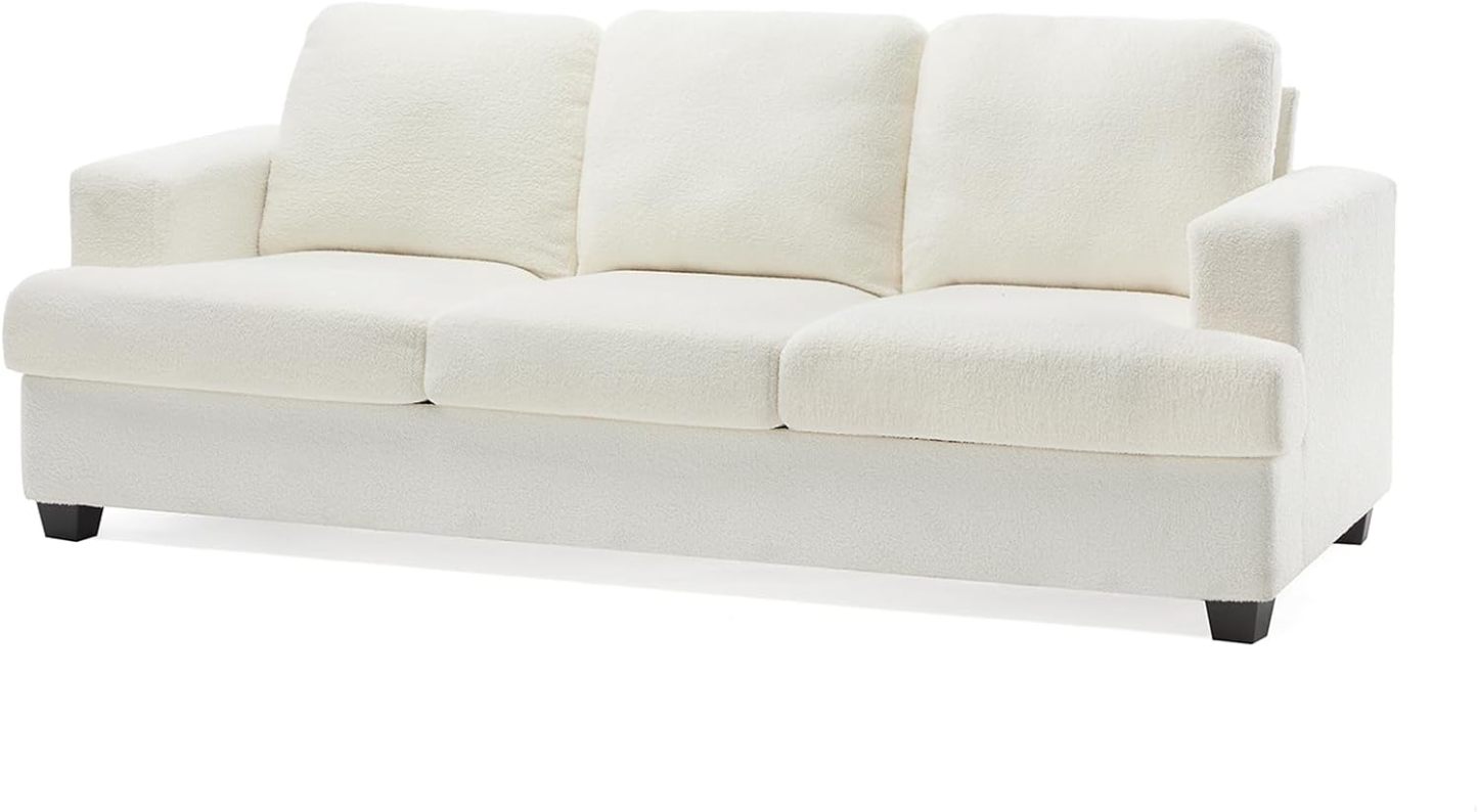 VanAcc Sofá de 89 pulgadas, cómodo sofá con asientos extra profundos, sofá de 3 plazas, sofá moderno, sofá para sala de estar, departamento, bouclé blanco