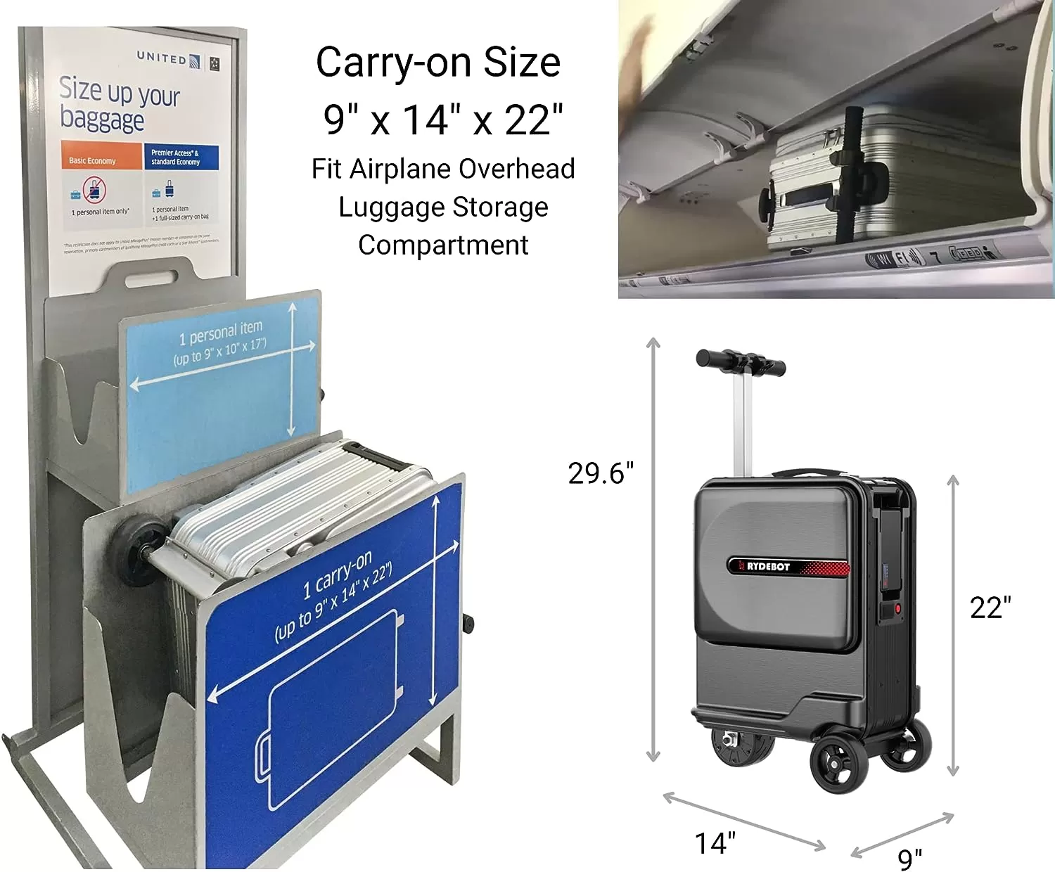 RYDEBOT PULEDRO II - MALETA DE MANO/EQUIPAJE MOTORIZADO INTELIGENTE PARA ADULTOS/NIÑOS