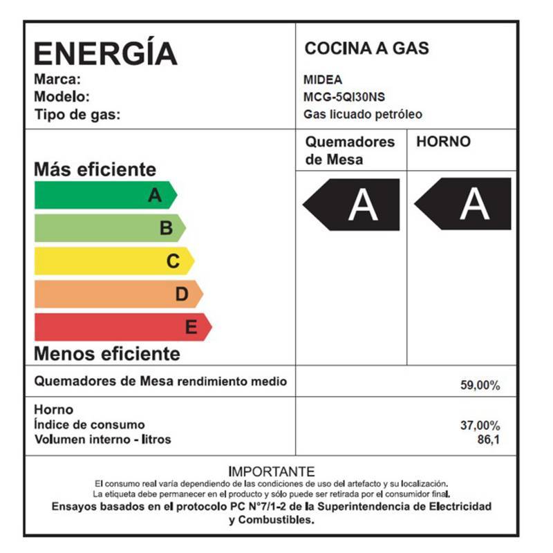Cocina Gas Midea 5 Quemadores MCG-5QI30N