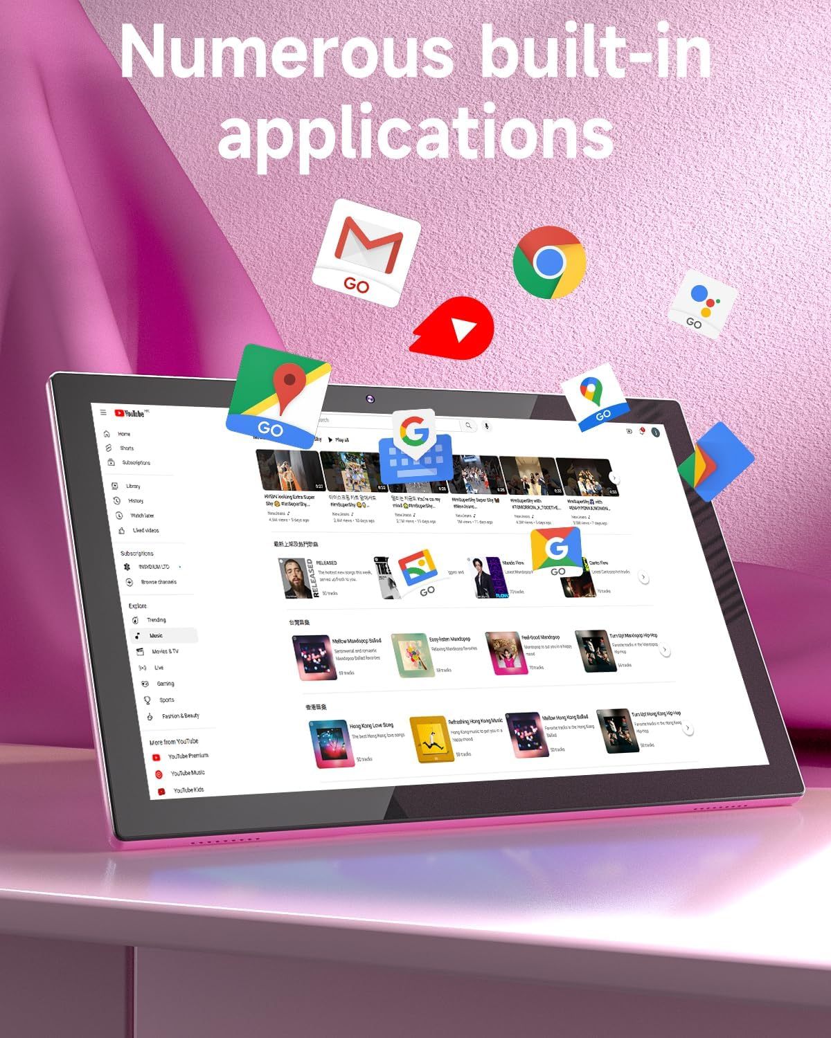 Tablet con teclado 2 en 1, Android 11, 10.1 pulgadas FHD, con teclado/mouse/funda/lápiz capacitivo/película templada, 64 GB+2 GB, Wi-Fi, cámara dual 8 MP, procesador quad core, batería 6,000 mAh, rosa