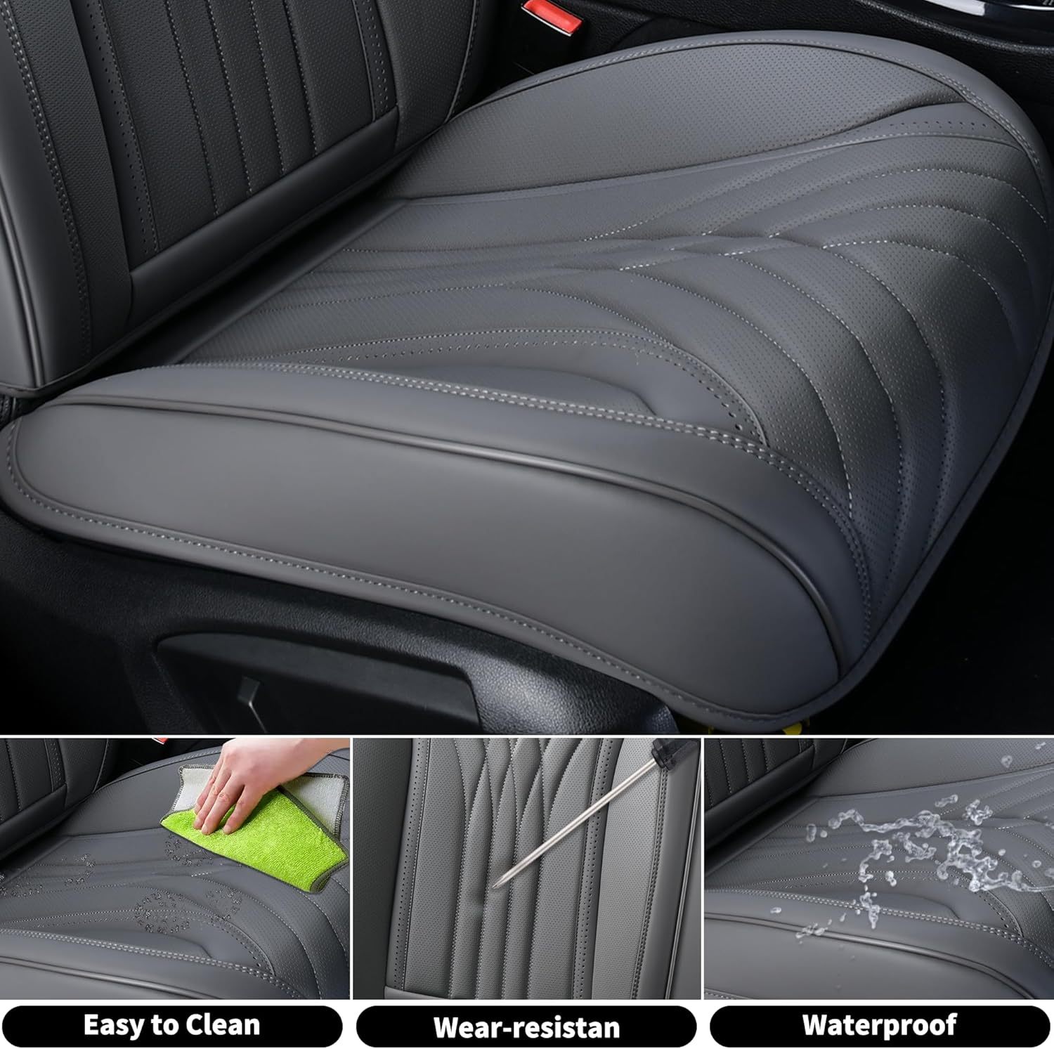 FLORICH - Juego completo de fundas de asiento de piel, fundas universales para 5 asientos, protector de asiento de coche, cojín de piel para asiento de coche, fundas de asiento de automóvil marrones,