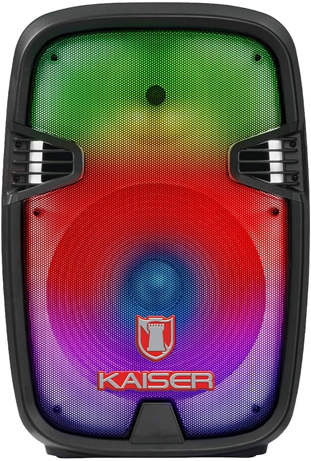 MITZU KSW-4015 Bocina 15" Luz Tipo Flama Ksr-Link, Recargable, Bluetooth, USB, Micro SD, FM, Aux, 1 Mic Alambrico, Stand, 40W RMS Negro