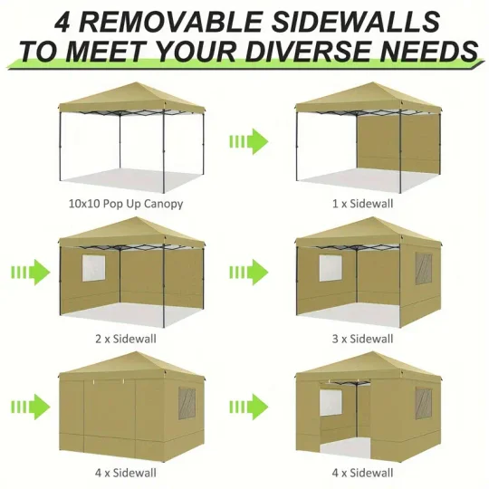 Tooluck 10x10 Carpa Gazebo con Ventanas de Malla 2.0, Carpa Plegable 10x10, Carpa Portátil Impermeable para Exteriores con 4 Paredes Laterales Desmontables, Bolsa de Transporte, 4 Estacas y Cuerdas