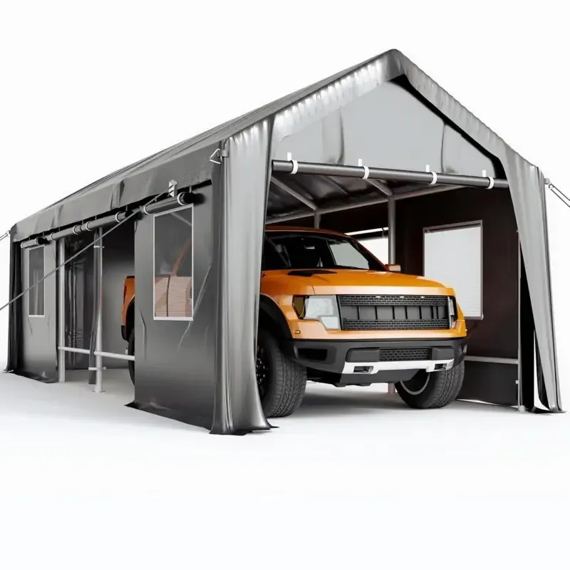 Cochecito a prueba de viento de 13'x25' de gran tamaño, marco reforzado antiviento de alta resistencia, garaje portátil para camionetas de tamaño completo, SUV, botes y remolques, altura ajustable, gris plateado