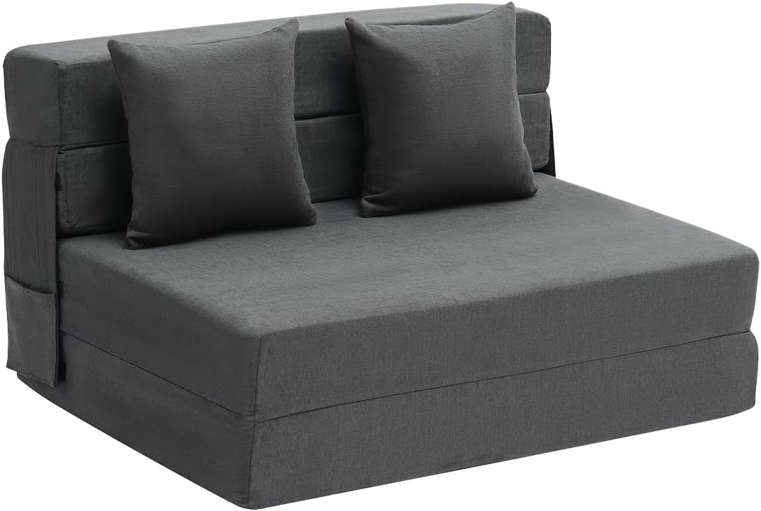 VEVOR - Sofá Cama Plegable 3 en 1 con 2 Almohadas y Funda Lavable, 25D de Espuma viscoelástica Convertible de Alta Densidad, sofá de futón para Sala de Estar, recámara, Gris Oscuro (Individual)