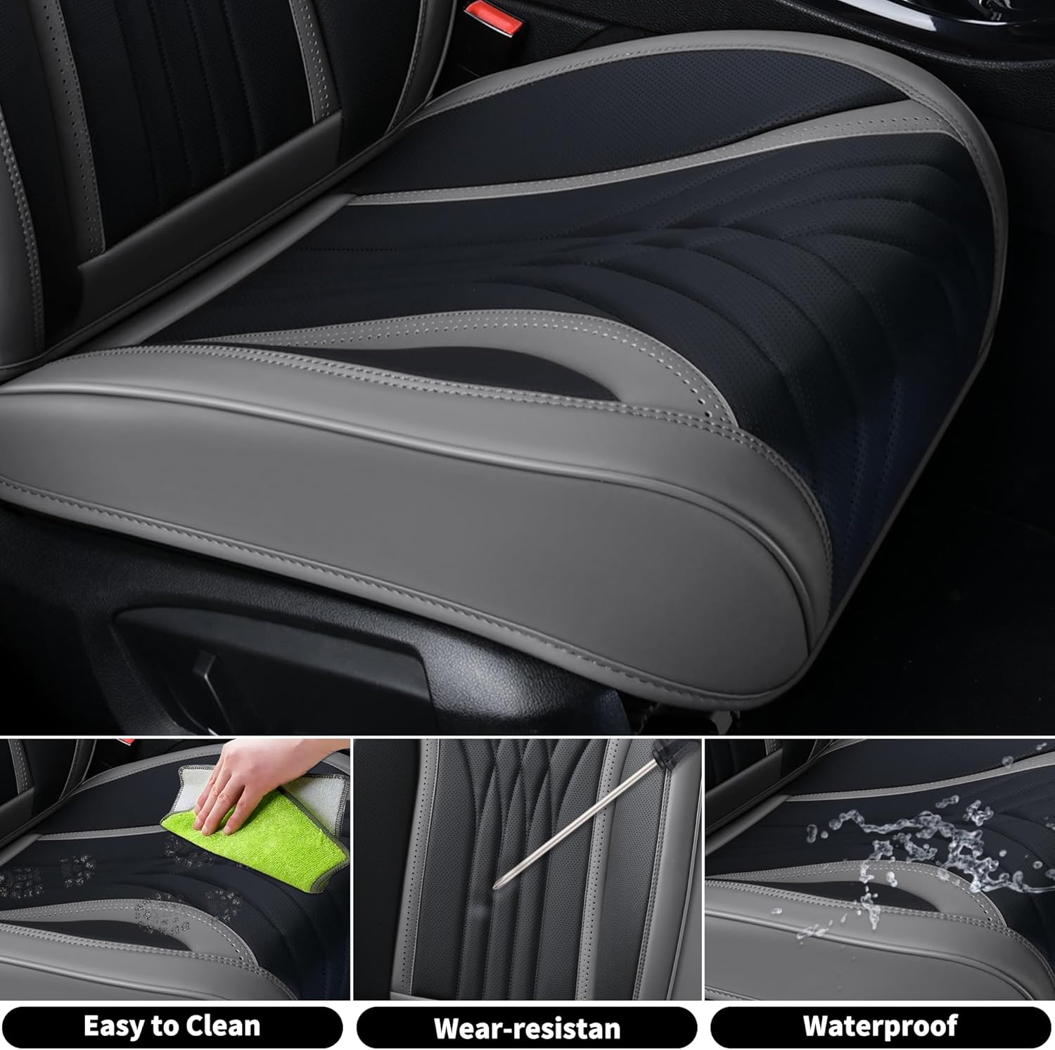 FLORICH - Juego completo de fundas de asiento de piel, fundas universales para 5 asientos, protector de asiento de coche, cojín de piel para asiento de coche, fundas de asiento de automóvil marrones,