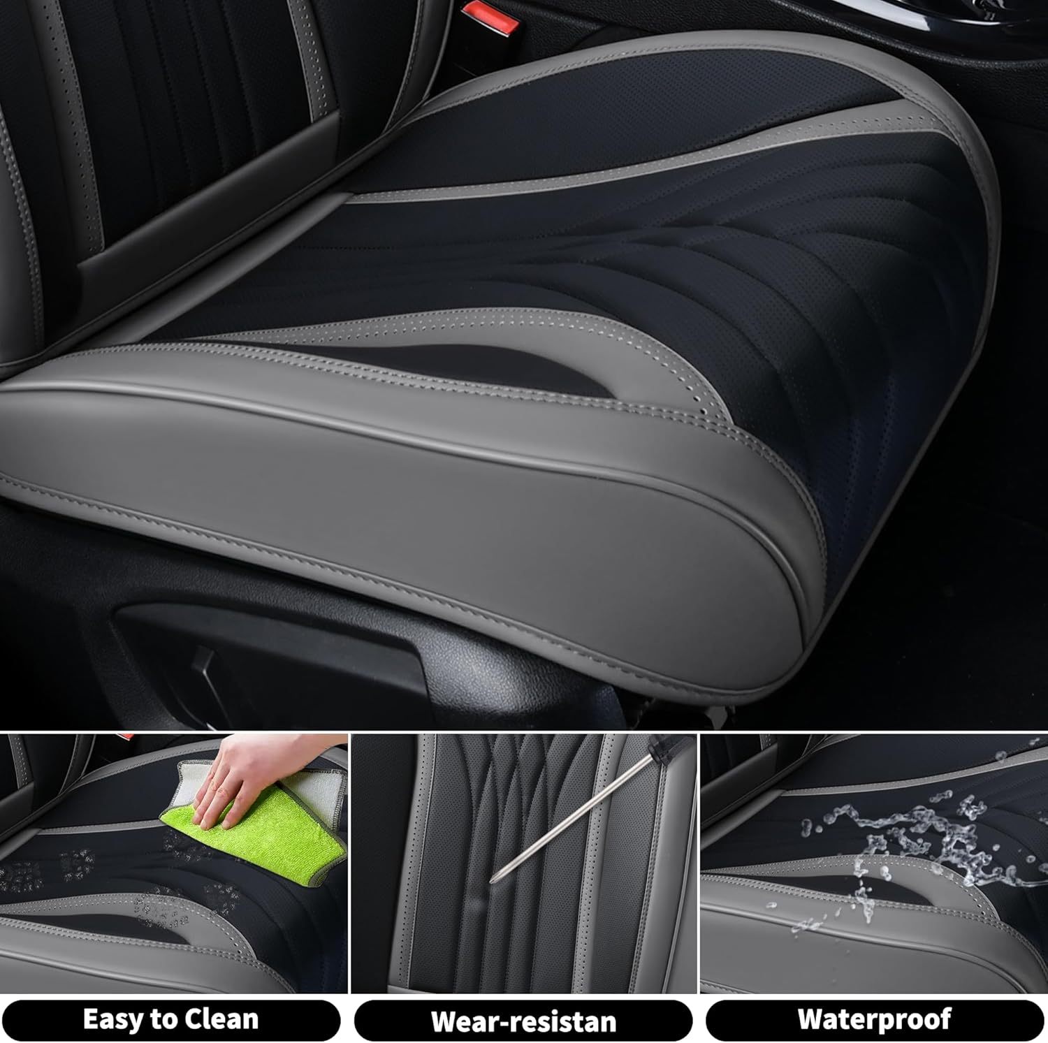 FLORICH - Juego completo de fundas de asiento de piel, fundas universales para 5 asientos, protector de asiento de coche, cojín de piel para asiento de coche, fundas de asiento de automóvil marrones,
