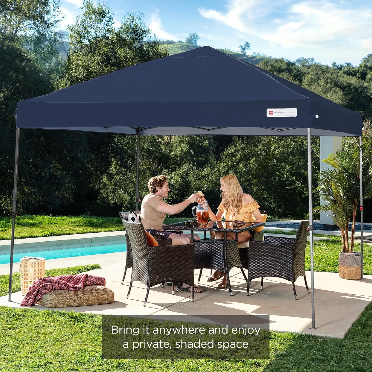 Best Choice Products - Toldo de armado fácil de 1 persona con un botón, tienda portátil e instantánea, funda, 3 x 3 metros, 4 bolsas de peso, color azul
