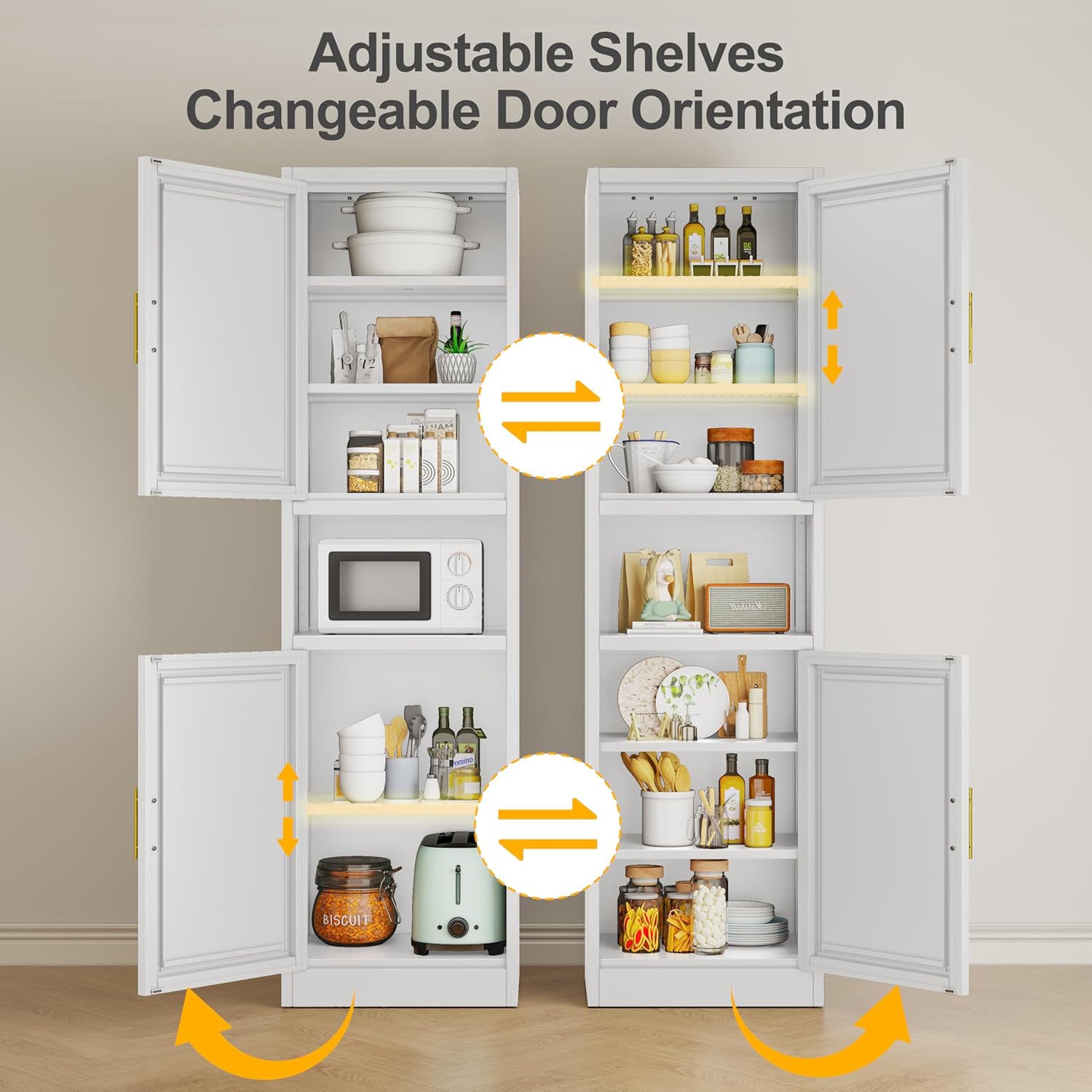 Ckzbx Gabinete de cocina de metal de 61 pulgadas de alto con 4 puertas, armarios de baño, 2 estantes ajustables para cocina, oficina en casa, sala de estar, comedor (negro)