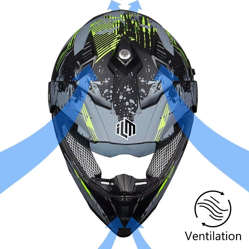 ILM - Casco deportivo doble para motocicleta, visor para el sol, casco para todoterreno, motocross, certificado por el DOT.