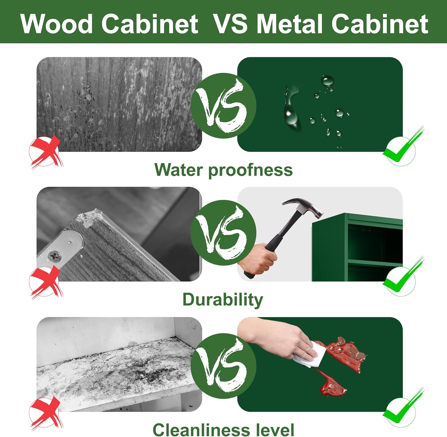 Ckzbx Gabinete de cocina de metal de 61 pulgadas de alto con 4 puertas, armarios de baño, 2 estantes ajustables para cocina, oficina en casa, sala de estar, comedor (negro)