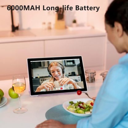 Tablet con teclado 2 en 1, Android 11, 10.1 pulgadas FHD, con teclado/mouse/funda/lápiz capacitivo/película templada, 64 GB+2 GB, Wi-Fi, cámara dual 8 MP, procesador quad core, batería 6,000 mAh, rosa