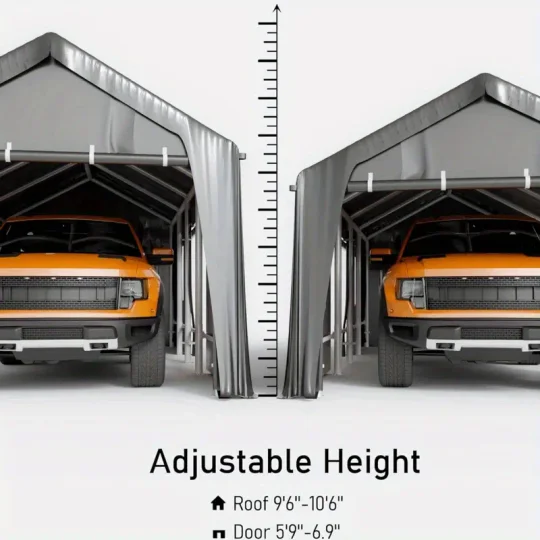 Cochecito a prueba de viento de 13'x25' de gran tamaño, marco reforzado antiviento de alta resistencia, garaje portátil para camionetas de tamaño completo, SUV, botes y remolques, altura ajustable, gris plateado
