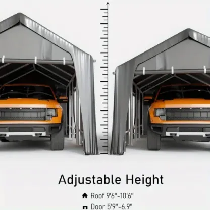 Cochecito a prueba de viento de 13'x25' de gran tamaño, marco reforzado antiviento de alta resistencia, garaje portátil para camionetas de tamaño completo, SUV, botes y remolques, altura ajustable, gris plateado
