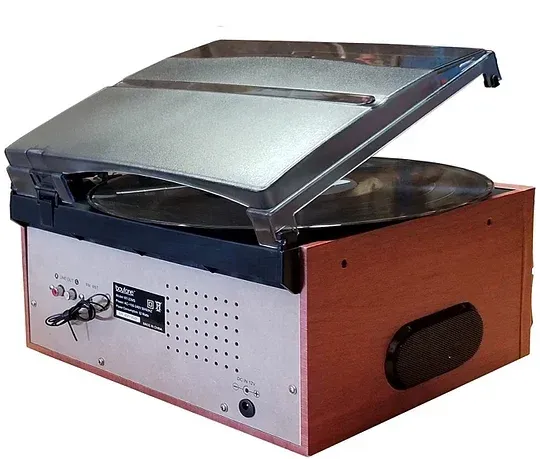 BT-22MS 9-in-1 Wireless Connection Multimedia Turntable System – Mahogany with Silver Knob