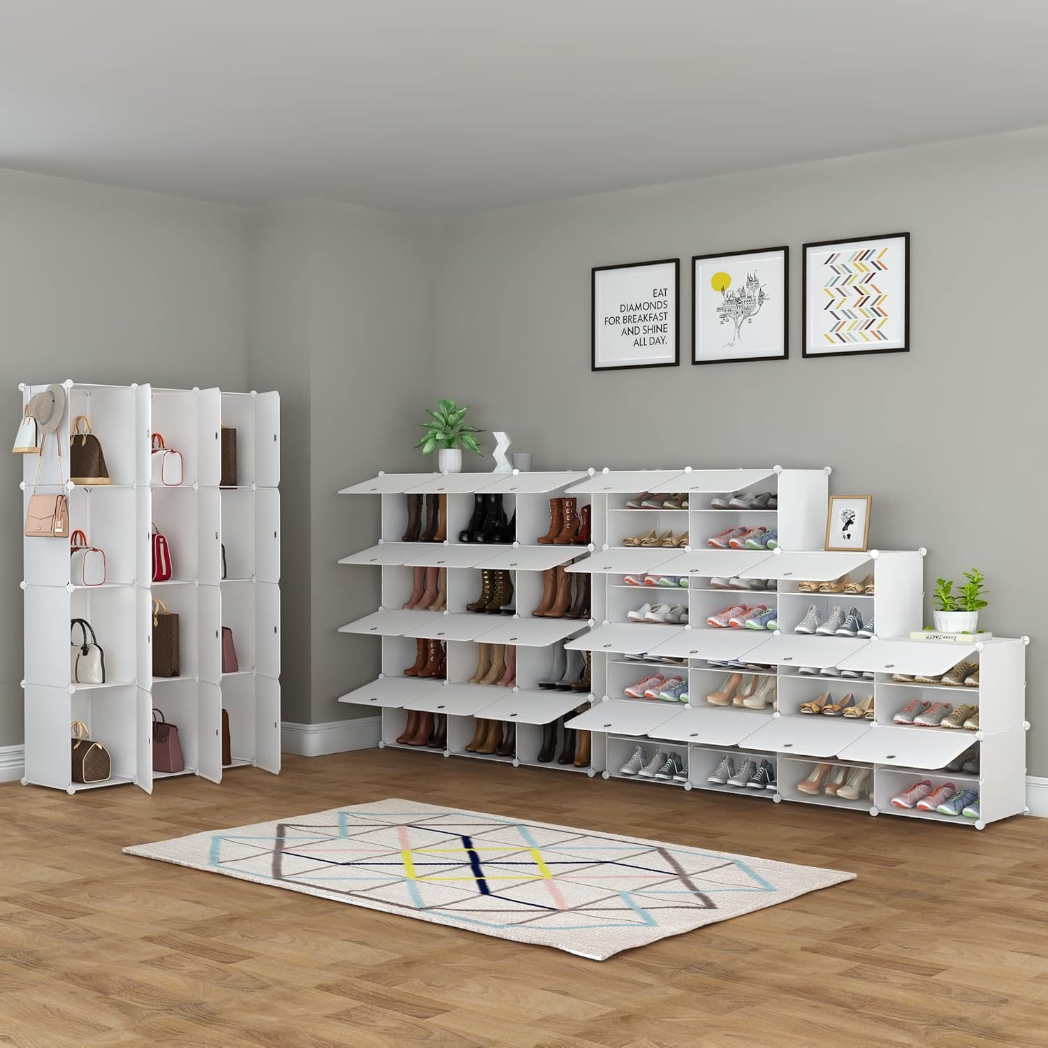 HOMIDEC - clóset de almacenamiento de zapatos, 48 pares de zapateros de 3 por 8 niveles, organizador de zapatos para ahorrar espacio, para clóset, pasillo, sala de estar, recámara, cochera (blanco)