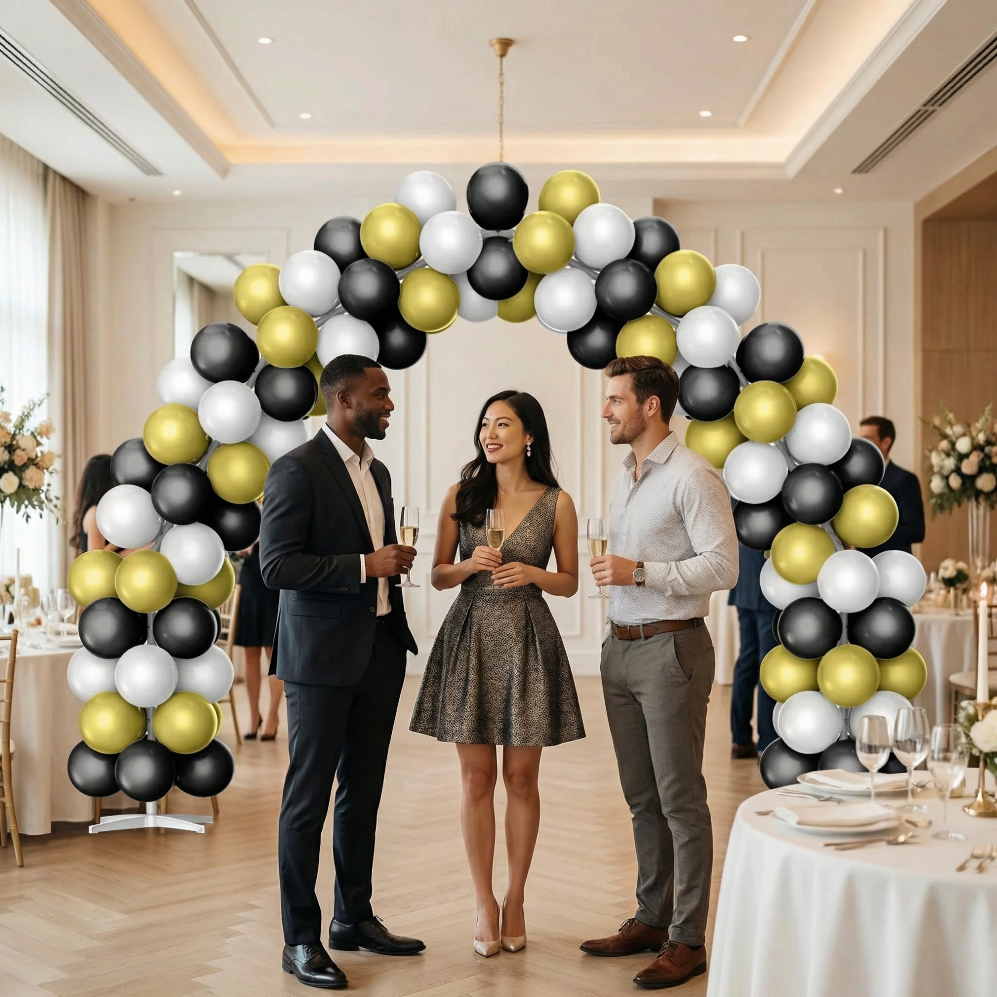 Luxury Black, Gold & White Balloon Arch Kit