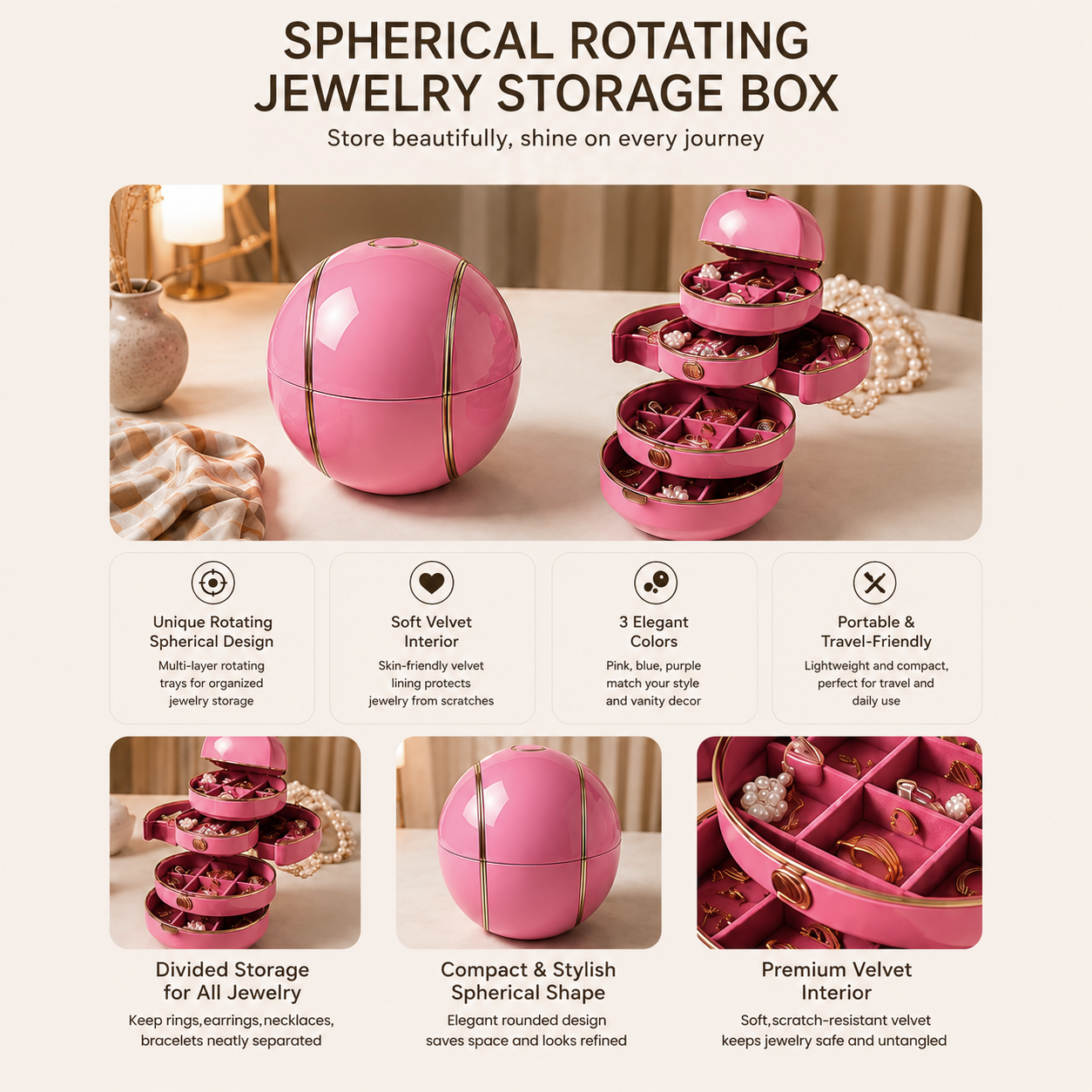 Spherical Rotating Multi-Layer Jewelry Box