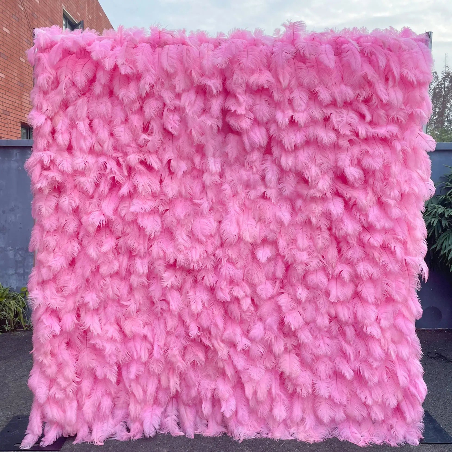 Pink Feather：5D Fabric Artificial rolling up curtain flower wall