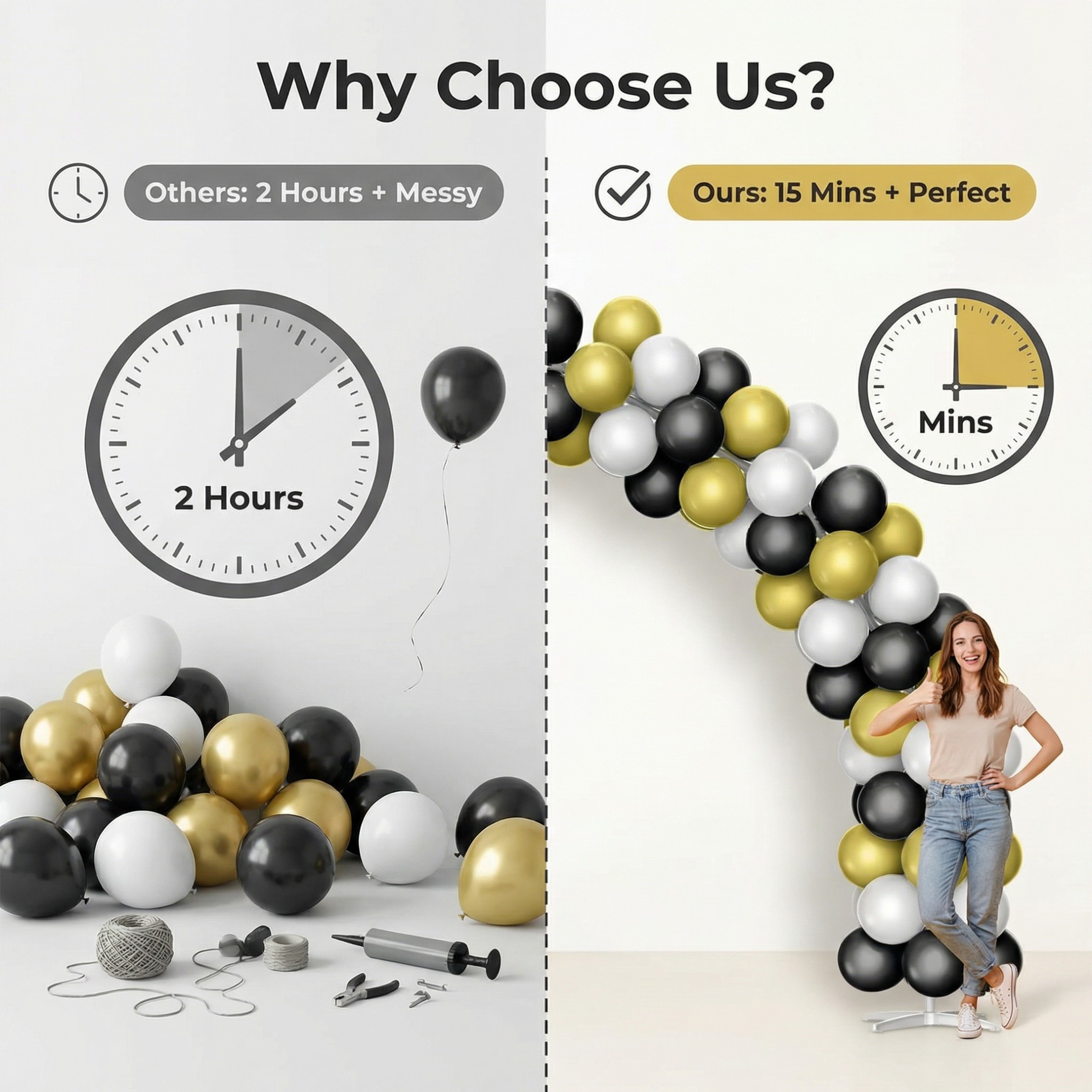 Luxury Black, Gold & White Balloon Arch Kit