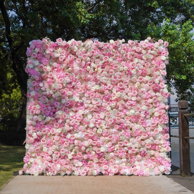 Charlotte：7D Fabric Artificial rolling up curtain flower wall