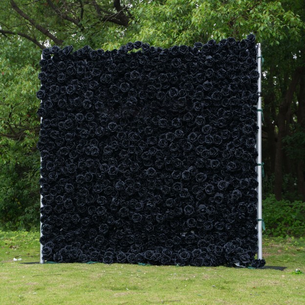 Midnight：3D Fabric Artificial rolling up curtain Black Rose Flower Wall