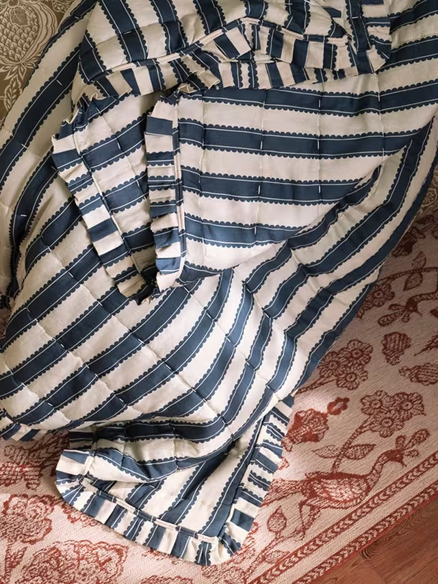 Pinetum Quilted Frilled Bedspread, Blue