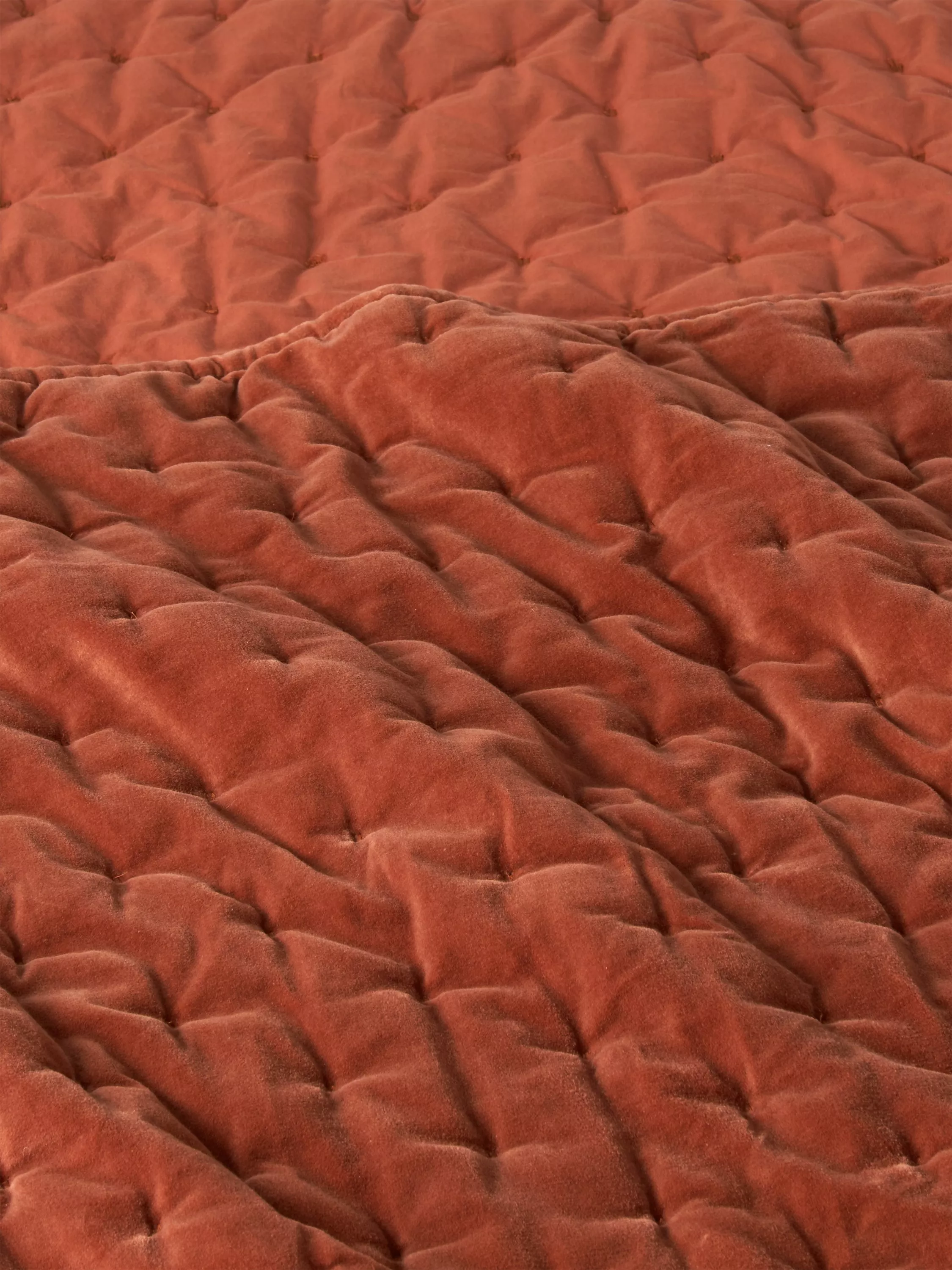 Cotton Velvet Quilted Bedspread, Baked Clay