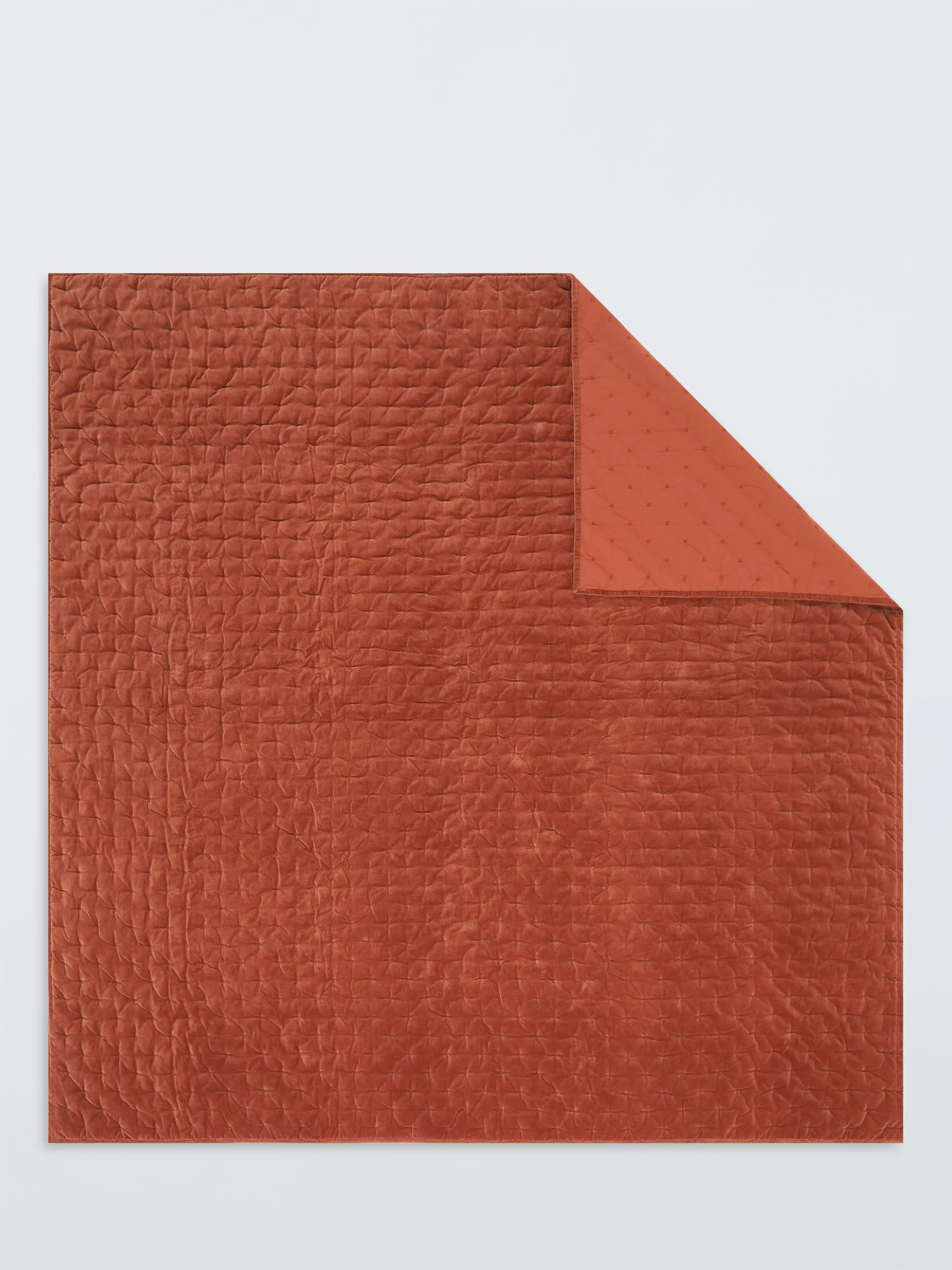 Cotton Velvet Quilted Bedspread, Baked Clay