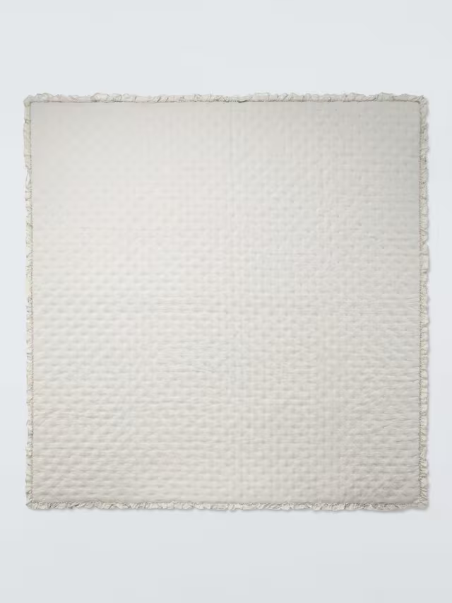 Chambray Stripe Reversible Quilted Frilled Bedspread, Natural