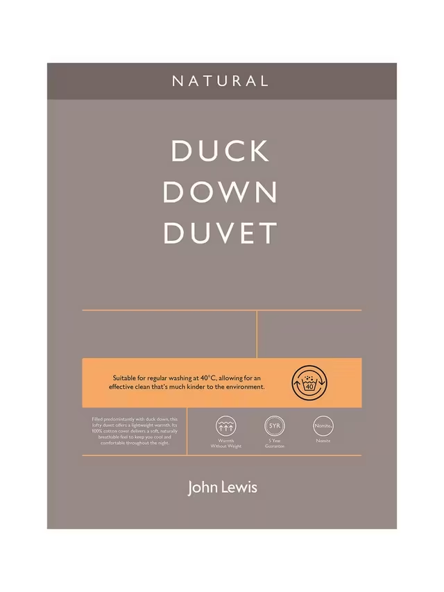 Natural Duck Down 60/40 Duvet, 13.5 Tog, White