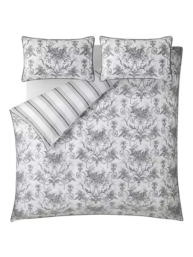 Tuileries Reversible 200 Thread Count Duvet Cover Set, Charcoal