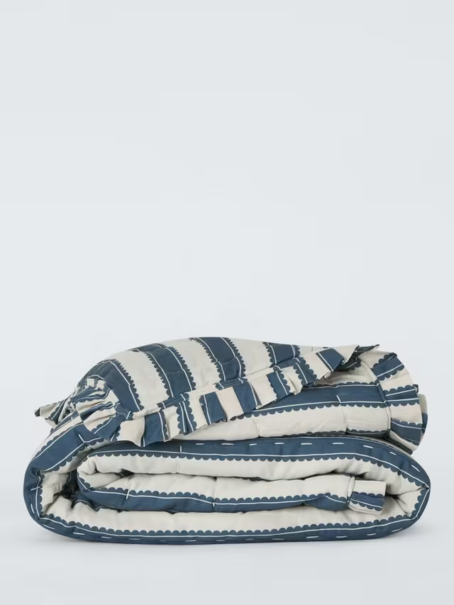 Pinetum Quilted Frilled Bedspread, Blue