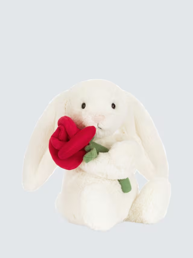 Bunny with Rose Soft Toy, Cream