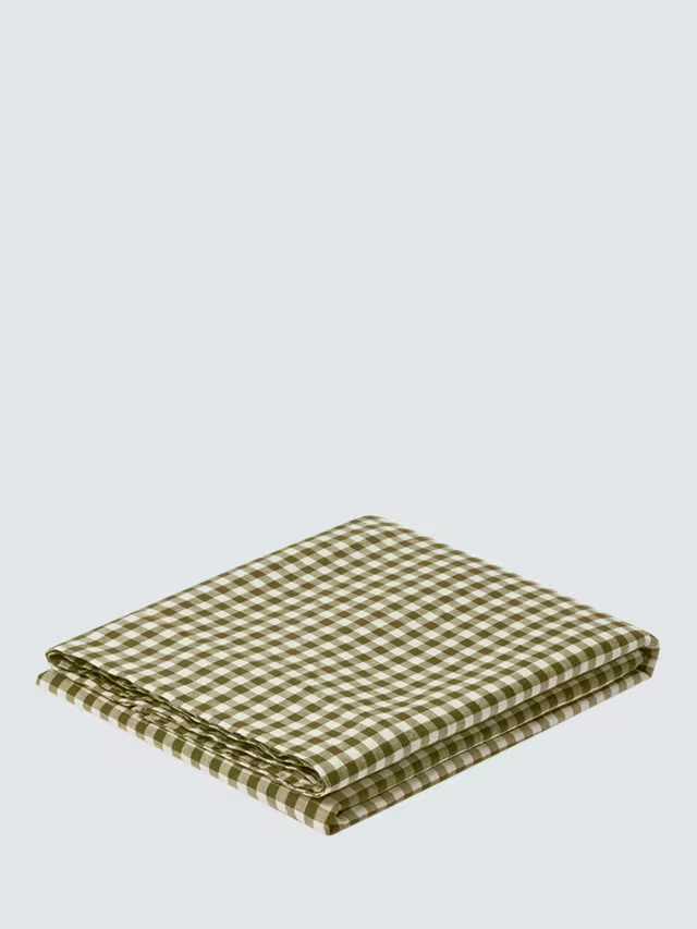 Gingham Linen Blend Flat Sheet, Botanical Green
