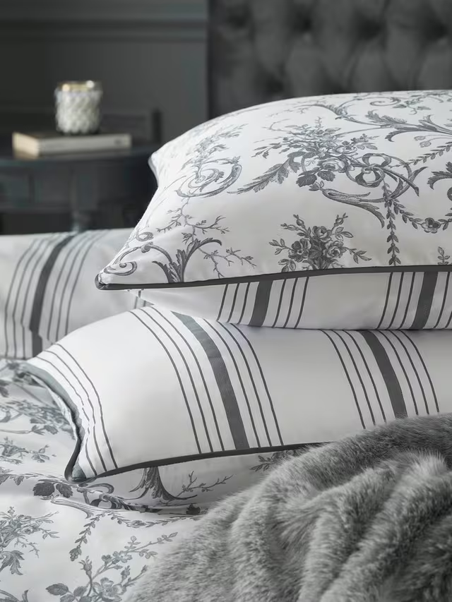 Tuileries Reversible 200 Thread Count Duvet Cover Set, Charcoal
