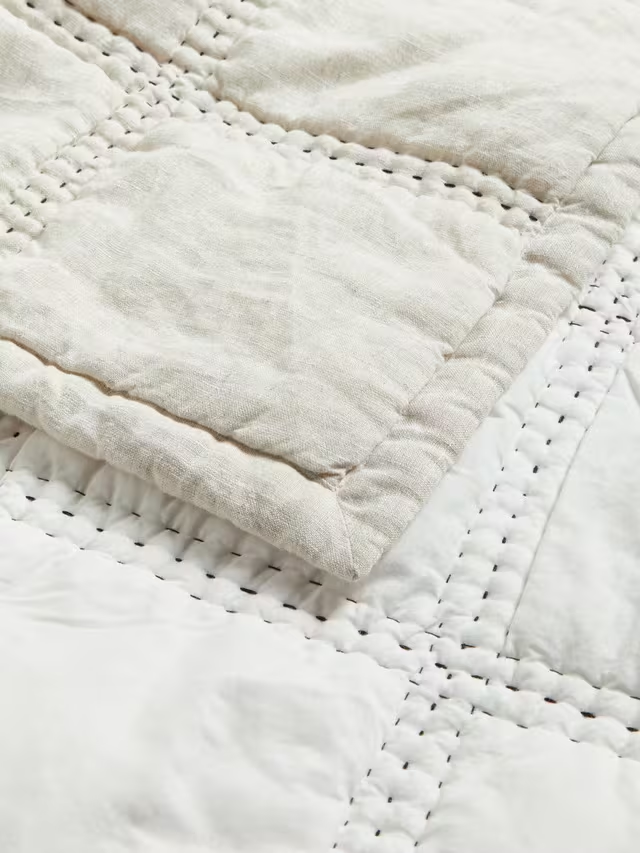 Linen Blend Stitch Bedspread, Natural