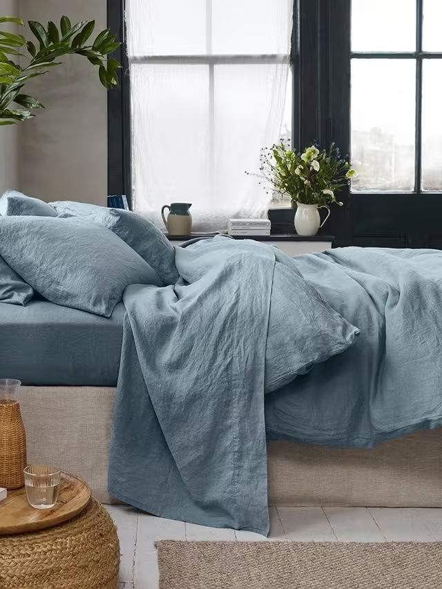 Linen Flat Sheet, Dusk Blue
