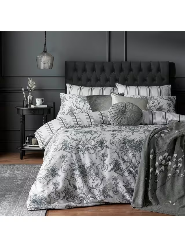 Tuileries Reversible 200 Thread Count Duvet Cover Set, Charcoal