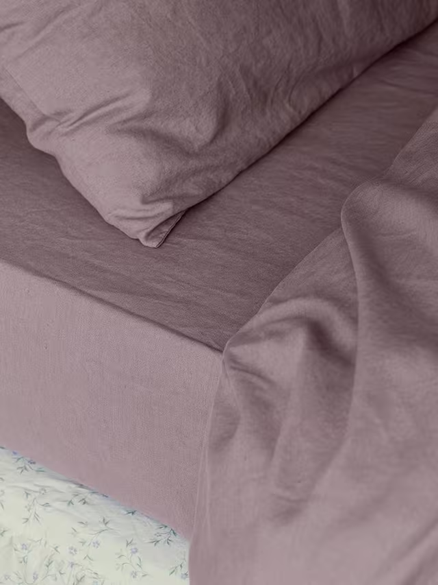 Linen Blend Fitted Sheet, Elderberry