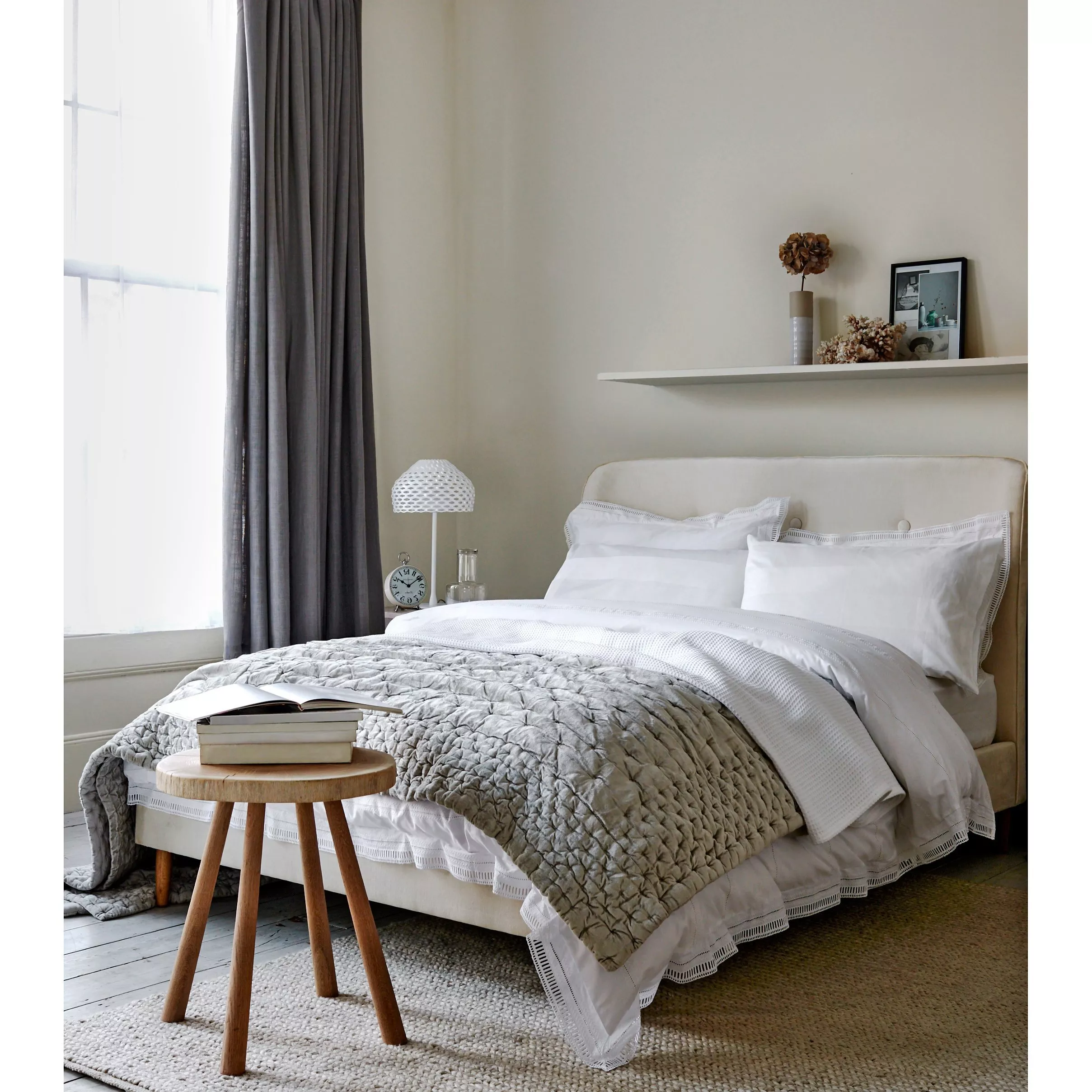 Boutique Hotel Velvet Stitch Quilted Bedspread, Steel, L260 x W250cm