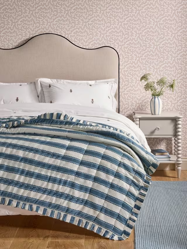 Pinetum Quilted Frilled Bedspread, Blue