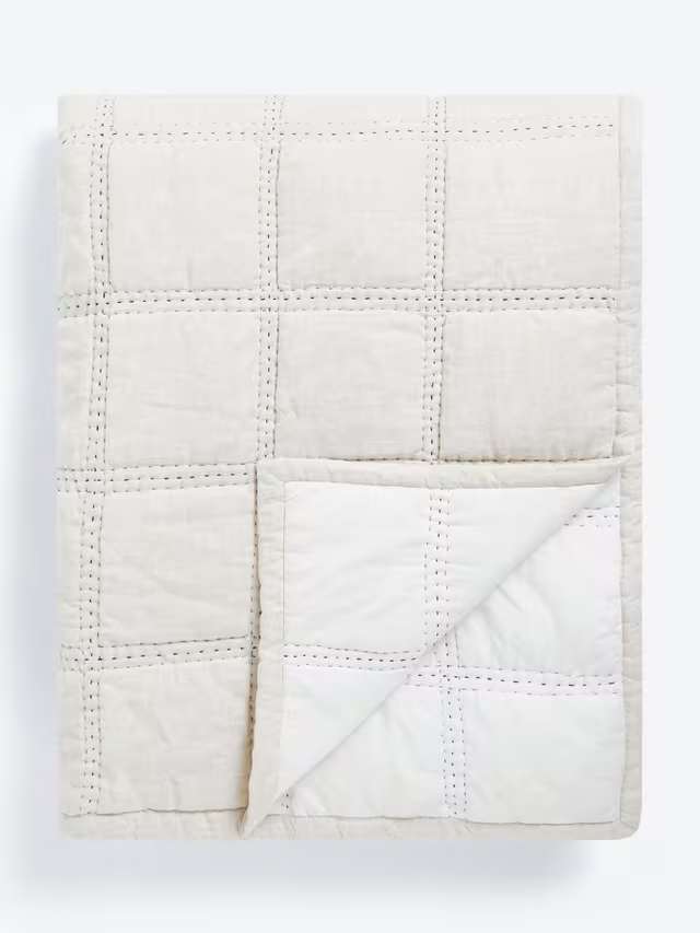 Linen Blend Stitch Bedspread, Natural