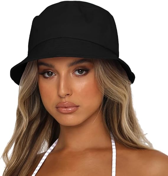 Cappello da pescatore per donna e uomo, berretto da spiaggia estivo in cotone reversibile, stile tinta unita