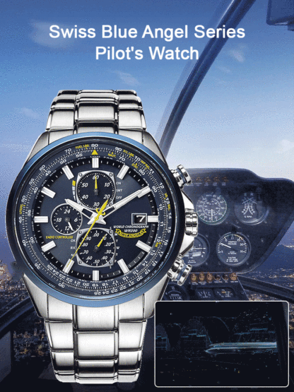 Blue Angel three-eye six-hand light-kinetic energy quartz movement flight watch