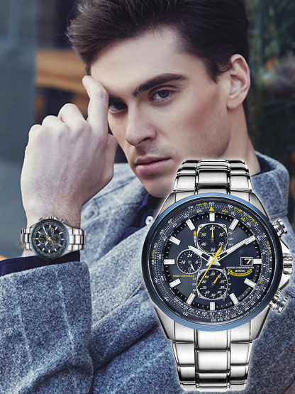 Blue Angel three-eye six-hand light-kinetic energy quartz movement flight watch