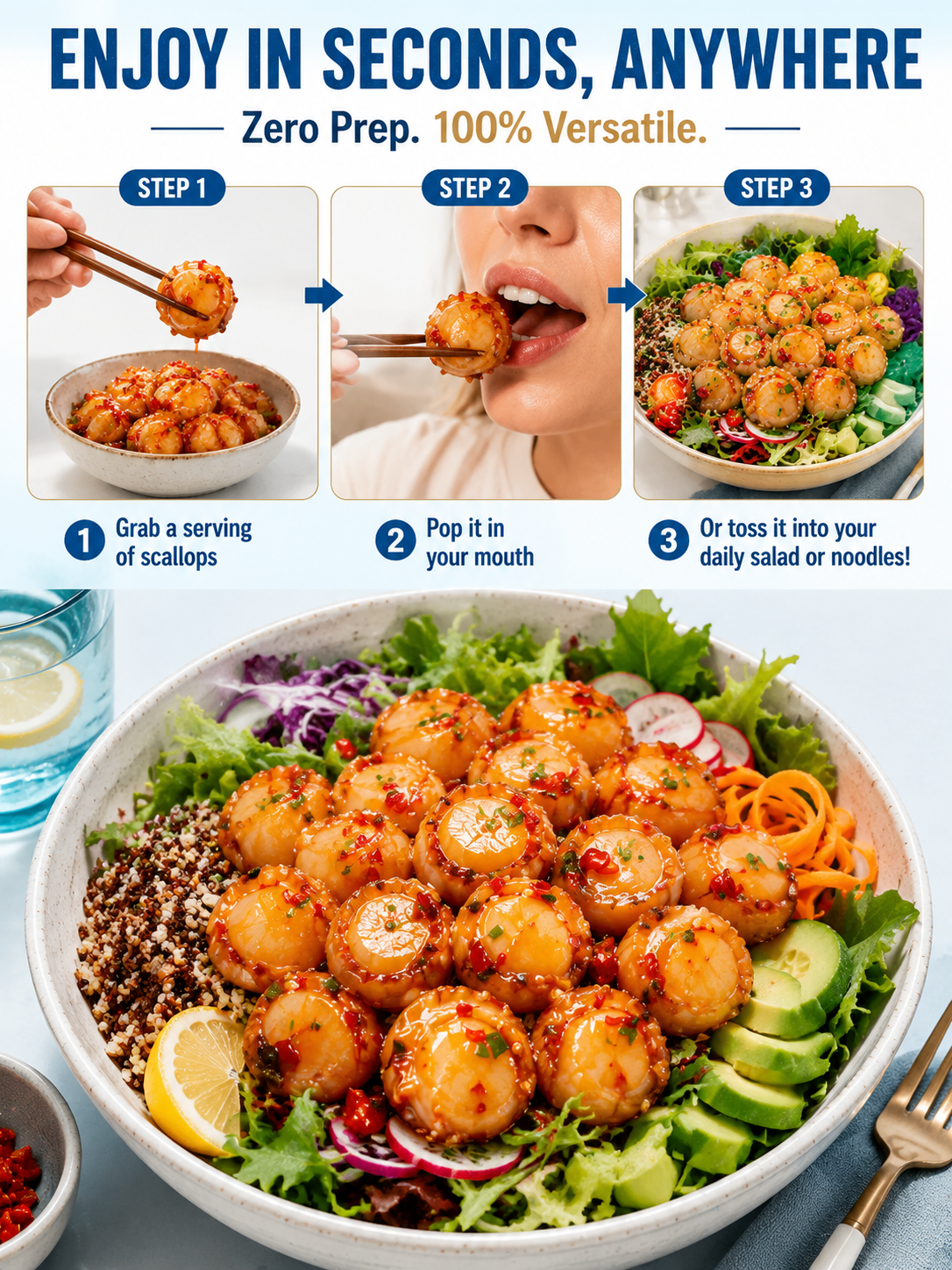 【 TODAY ONLY: Buy 1 Get 1 Free!】🌶️ Wild Alaska Ready to Eat Wild Scallops | High Protein Keto Snack 🐚